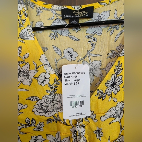 Suzanne Betro Bell Sleeve Rouched Front Flare Tunic Size Large - Picture 2 of 4